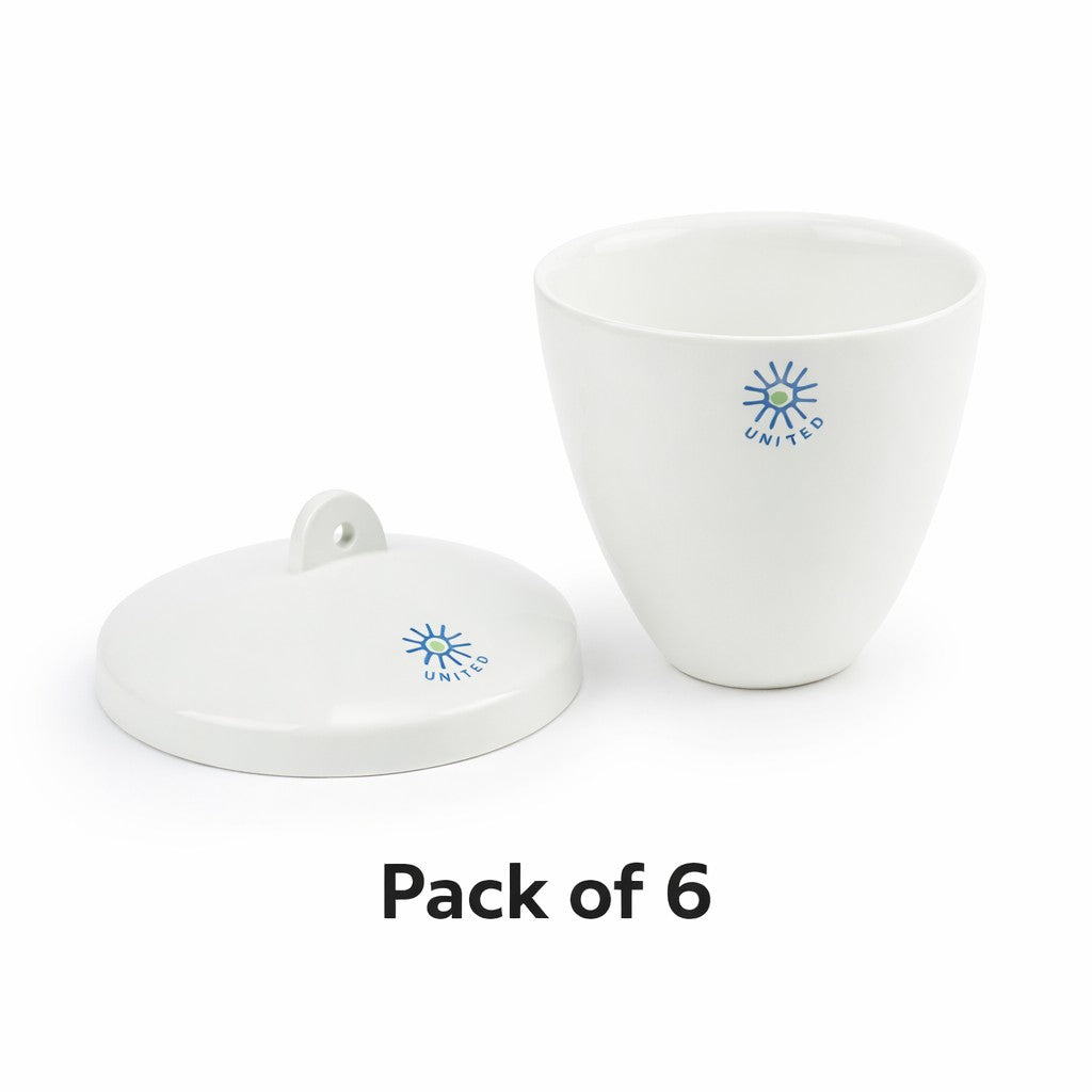 250ml Porcelain Crucibles, Tall Form w/ Lids - Pack of 6