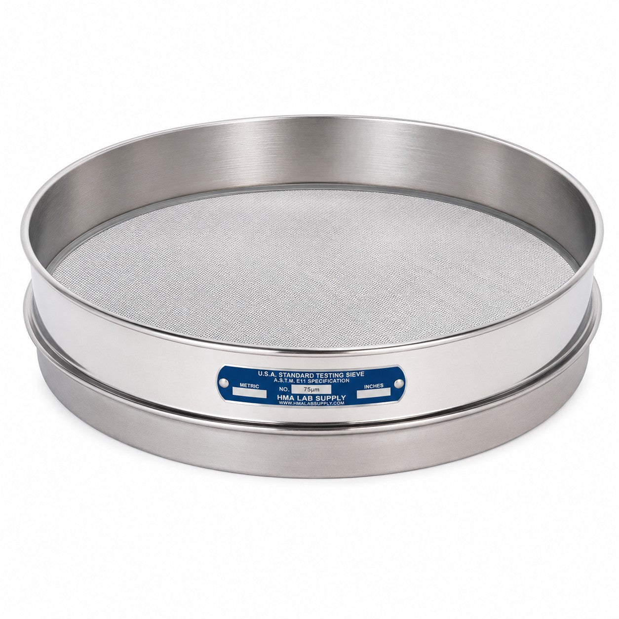 12" Sieve, Half-Height, #200, All Stainless w/ Back-Up Cloth