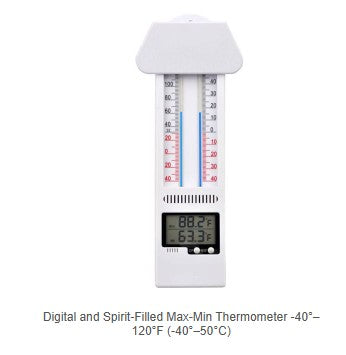 Digital and Spirit-Filled Max-Min Thermometer -40°–120°F (-40°–50°C)