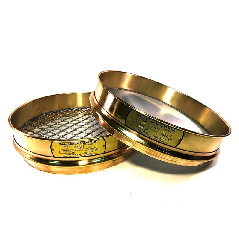 12" Sieve, Intermediate-Height, #200, Brass with Stainless Steel Mesh WITH Backup Cloth