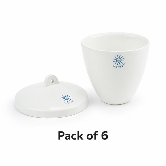 250mL Tall Form Porcelain Crucibles with Lids – Pack of 6
