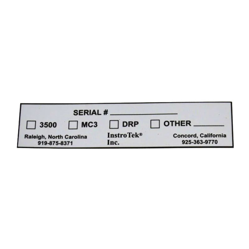 Instrotek 3500 Xplorer Serial Number Sticker