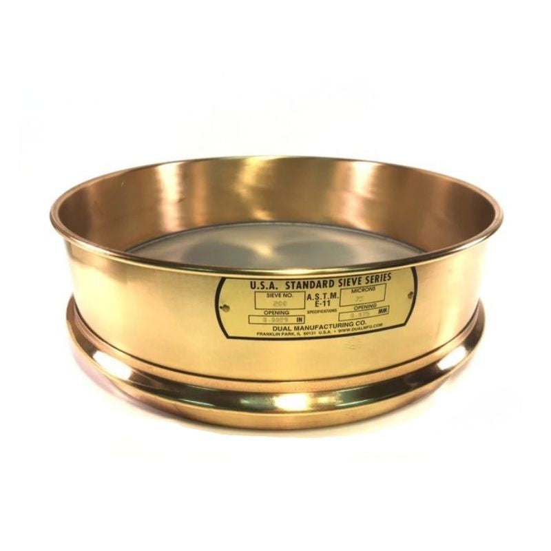 Wash Sieve - 12", #200, Brass w/ Stainless Steel Mesh WITH Backup Cloth