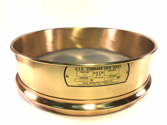 12" Sieve (Full Height) #200, Brass with Stainless Steel Mesh WITH backup cloth.
