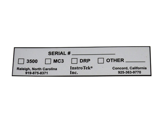 Instrotek 3500 Xplorer Serial Number Sticker