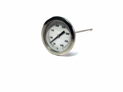8" Stem Truck Sticker Thermometer, 2" Glass Face, 50-400°F, Stainless Steel with Calibration Adjustment Nut