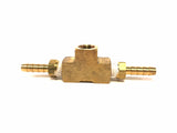 3-Way Brass T-Fitting with 2-1/4" Hose Barbs for Vacuum Gauge